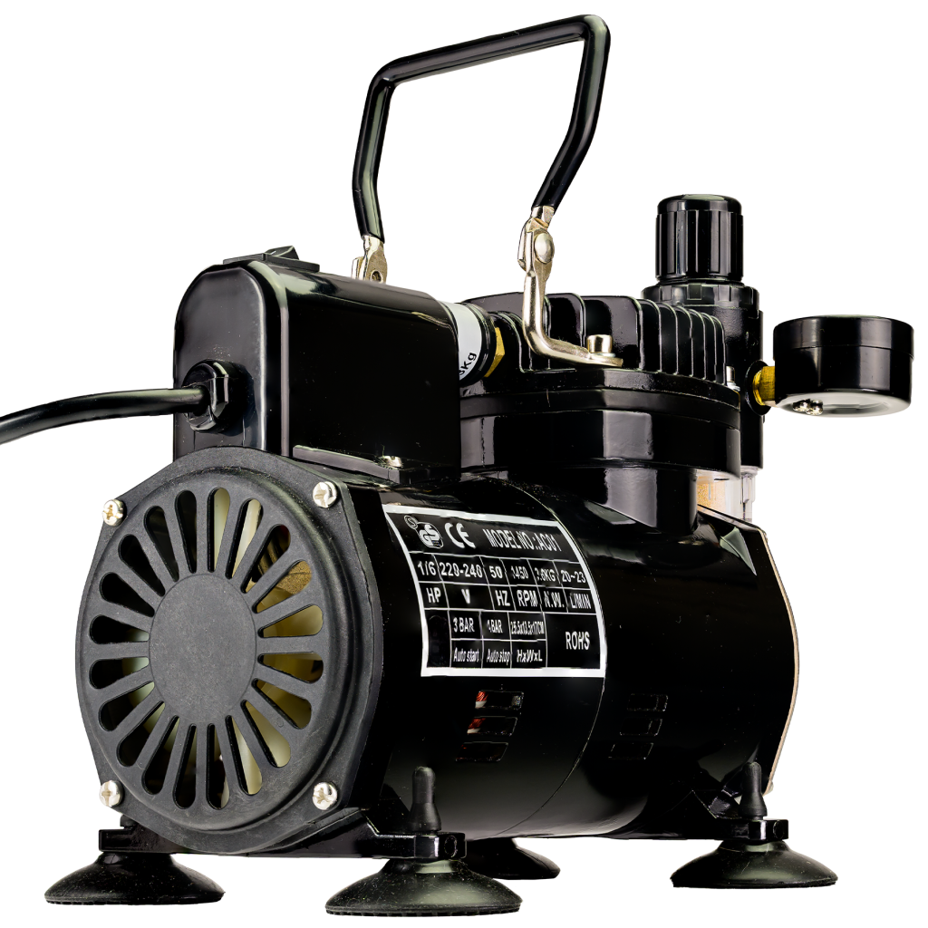 Airbrush Compressor On Demand With Electric Cooling Fan, Air Pressure Regulator, Air Filter and Water Trap