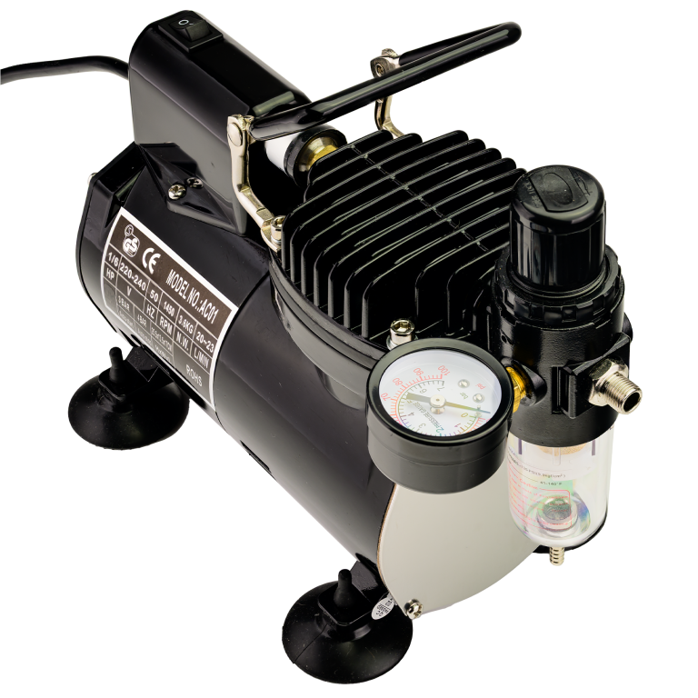 Airbrush Compressor On Demand With Electric Cooling Fan, Air Pressure Regulator, Air Filter and Water Trap