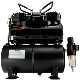 Airbrush Compressor With Air Tank, Twin Oil-Less Pistons, 2 Power Positions, 2 Electric Cooling Fan, Air Pressure Regulator, Air Filter and Water Trap