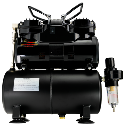 Airbrush Compressor With Air Tank, Twin Oil-Less Pistons, 2 Power Positions, 2 Electric Cooling Fan, Air Pressure Regulator, Air Filter and Water Trap