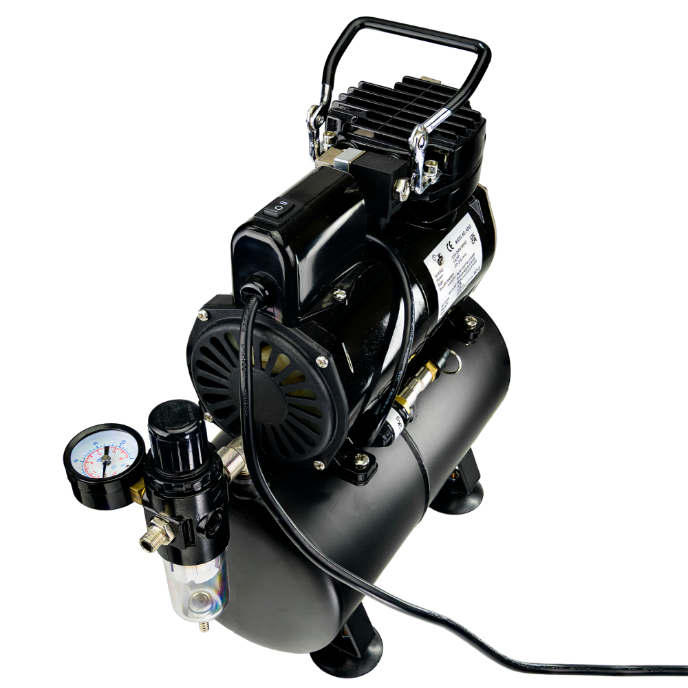 Airbrush Compressor With Air Tank, Electric Cooling Fan, 2 Power Positions, Air Pressure Regulator, Air Filter and Water Trap