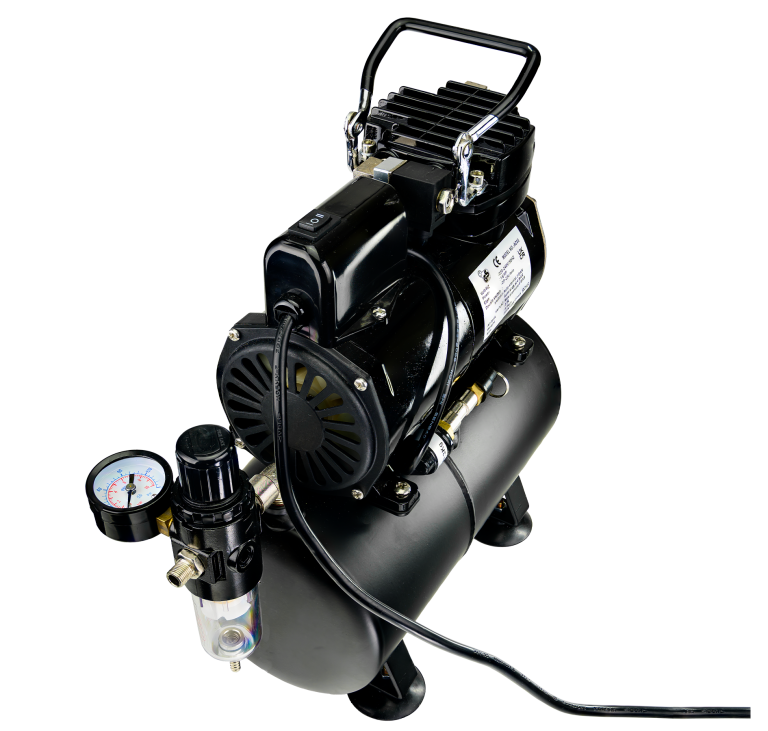 Airbrush Compressor With Air Tank, Electric Cooling Fan, 2 Power Positions, Air Pressure Regulator, Air Filter and Water Trap