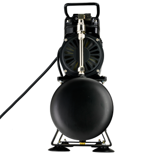 Airbrush Compressor With Air Tank, Twin Oil-Less Pistons, 2 Power Positions, 2 Electric Cooling Fan, Air Pressure Regulator, Air Filter and Water Trap