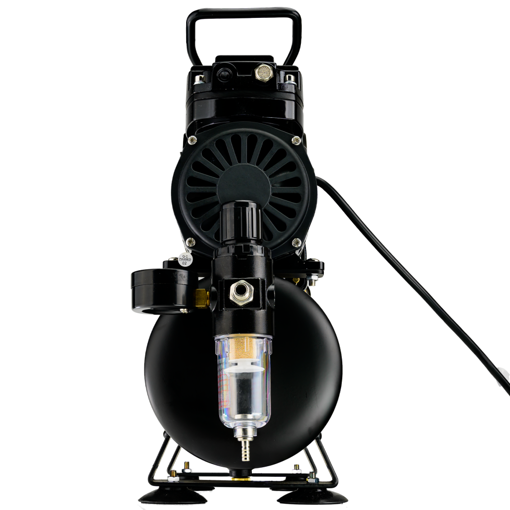 Airbrush Compressor With Tank, Twin Oil-Less Pistons & 2 Power Positions BARTSHARP Airbrush AC04 Airbrush Compressor With Air Tank, Twin Oil-Less Pistons, 2 Power Positions, 2 Electric Cooling Fan, Air Pressure Regulator, Air Filter and Water Trap