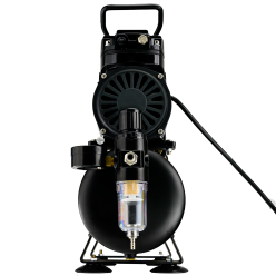 Airbrush Compressor With Air Tank, Twin Oil-Less Pistons, 2 Power Positions, 2 Electric Cooling Fan, Air Pressure Regulator, Air Filter and Water Trap